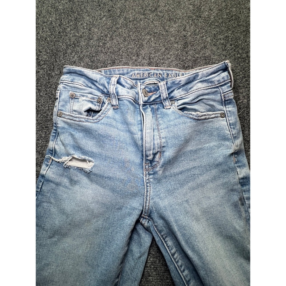American Eagle Super High-Rise Flare Jeans Light Wash Distressed Size 4 Long - Picture 11 of 14